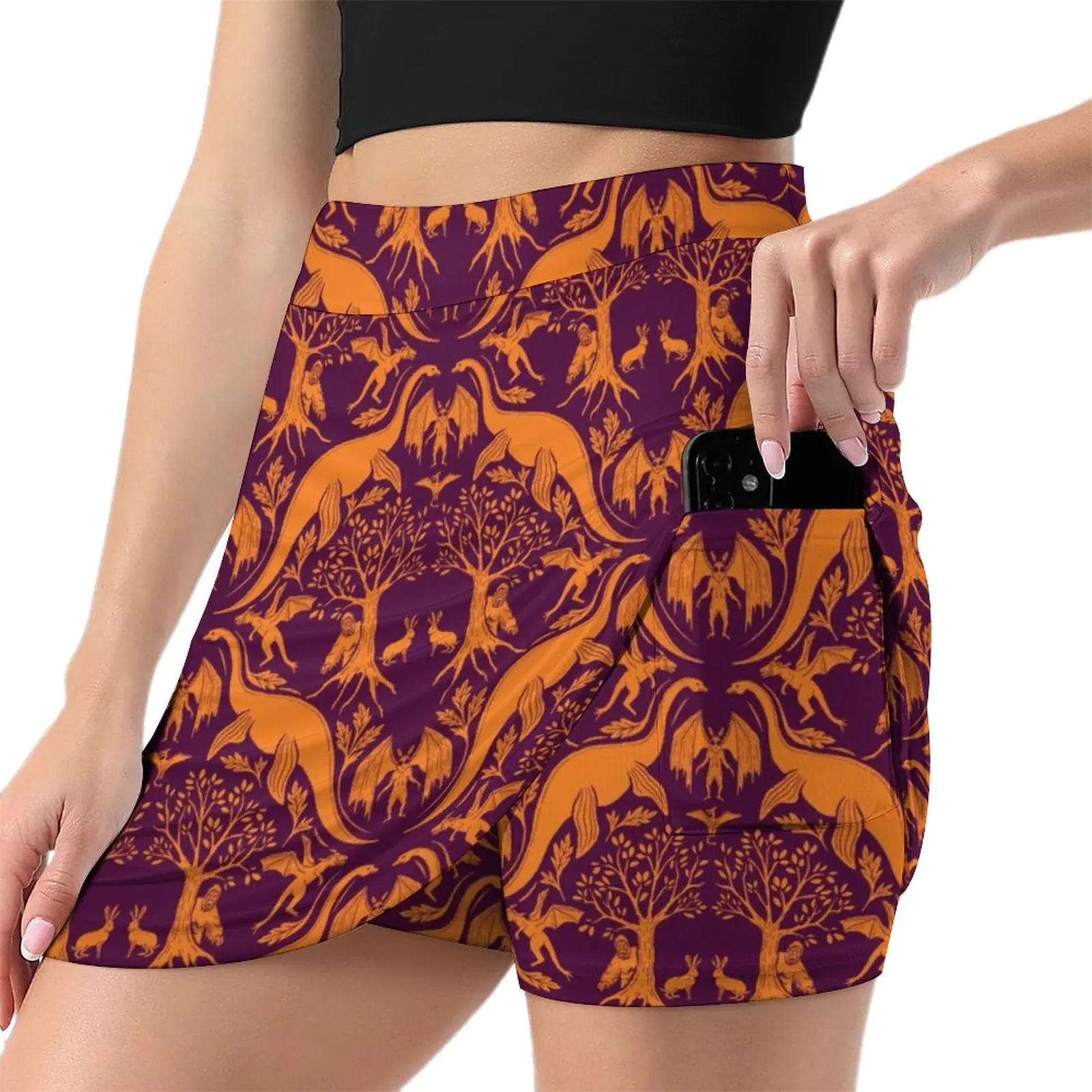 Purple & Orange Cryptid Damask Light proof trouser skirt women's golf wear summer womans clothing