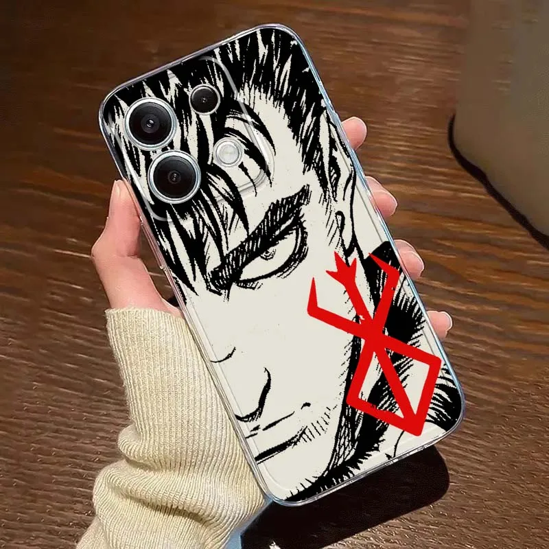 

Berserk Cartoon Anime For Xiaomi Redmi 10 11 K30 K40 K50 K60 K70 Pro Prime Plus Ultra Zoom 5G TPU Transparent Phone Case