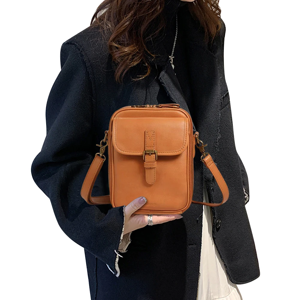 Leather Small Crossbody Cell Phone Bag & Adjustable Removable Strap Zipper Shoulder Handbag Purse Trendy Sling Bag for Women Men