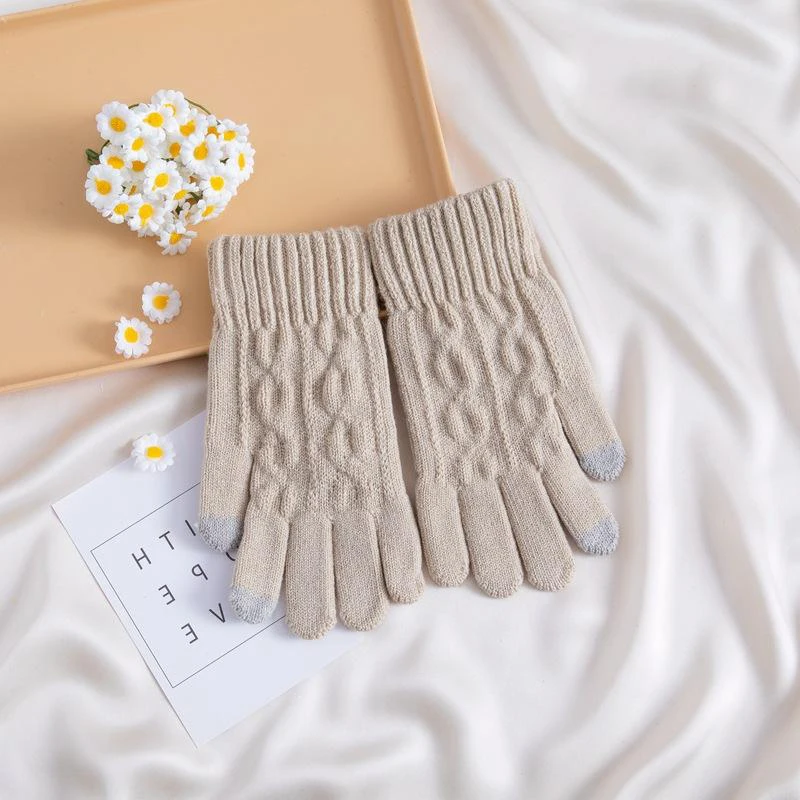 Guantes cálidos y gruesos de punto para pantalla táctil para mujer versátiles de invierno