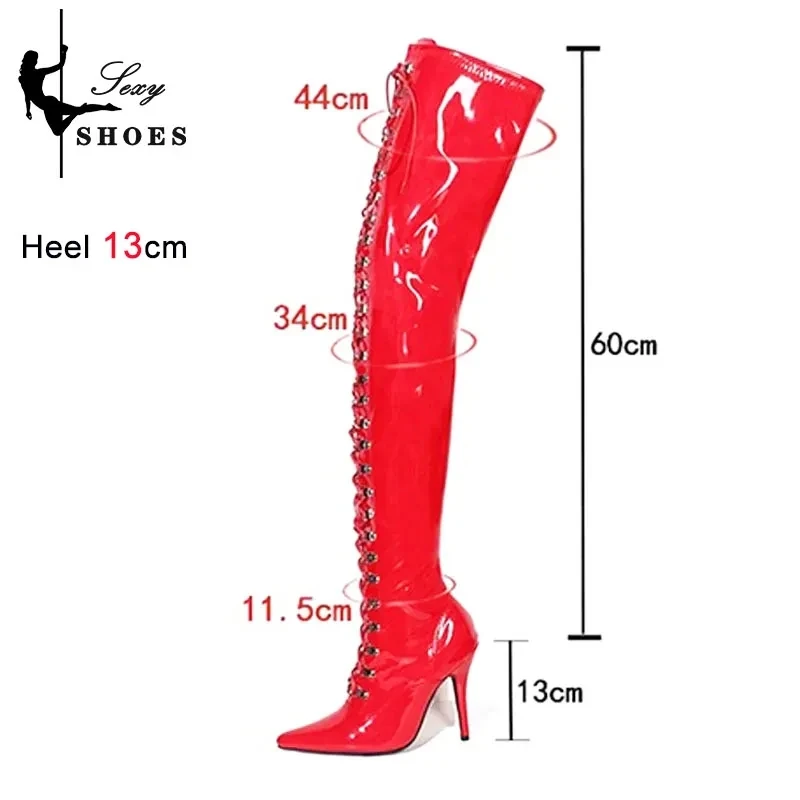 Over-the-Knee 12CM/5Inchs Sexy Women Boots New Black High Heels Shoes Thigh High Boots Spring Leather Long Stripper Shoes Female