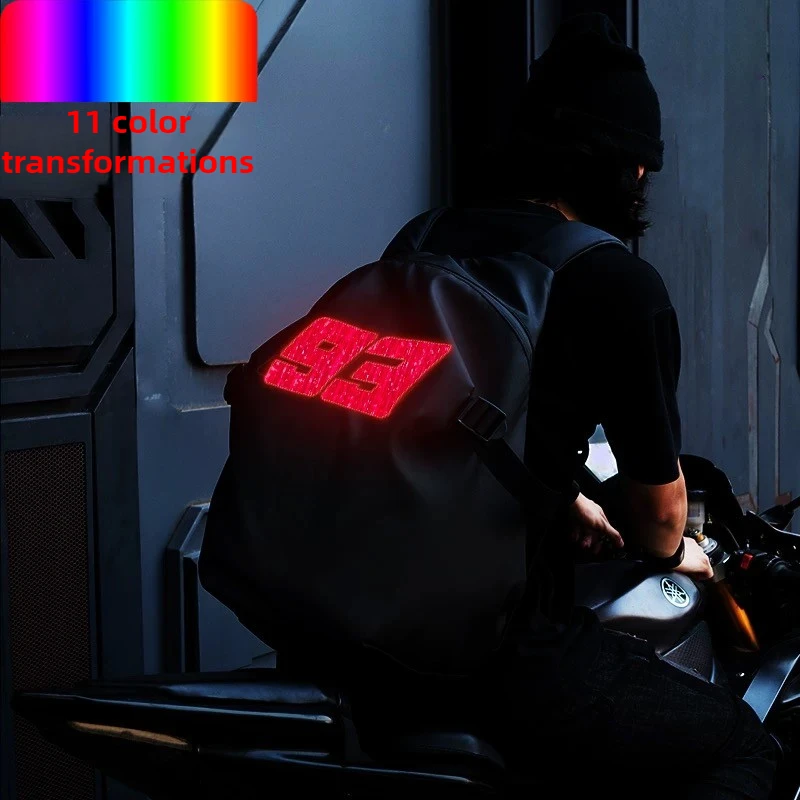

For 93 LED Color Change Motorcycle Backpack Large Capacity Motorcycle Helmet Bag Waterproof Reflective Bicycle Travel Bag For 46