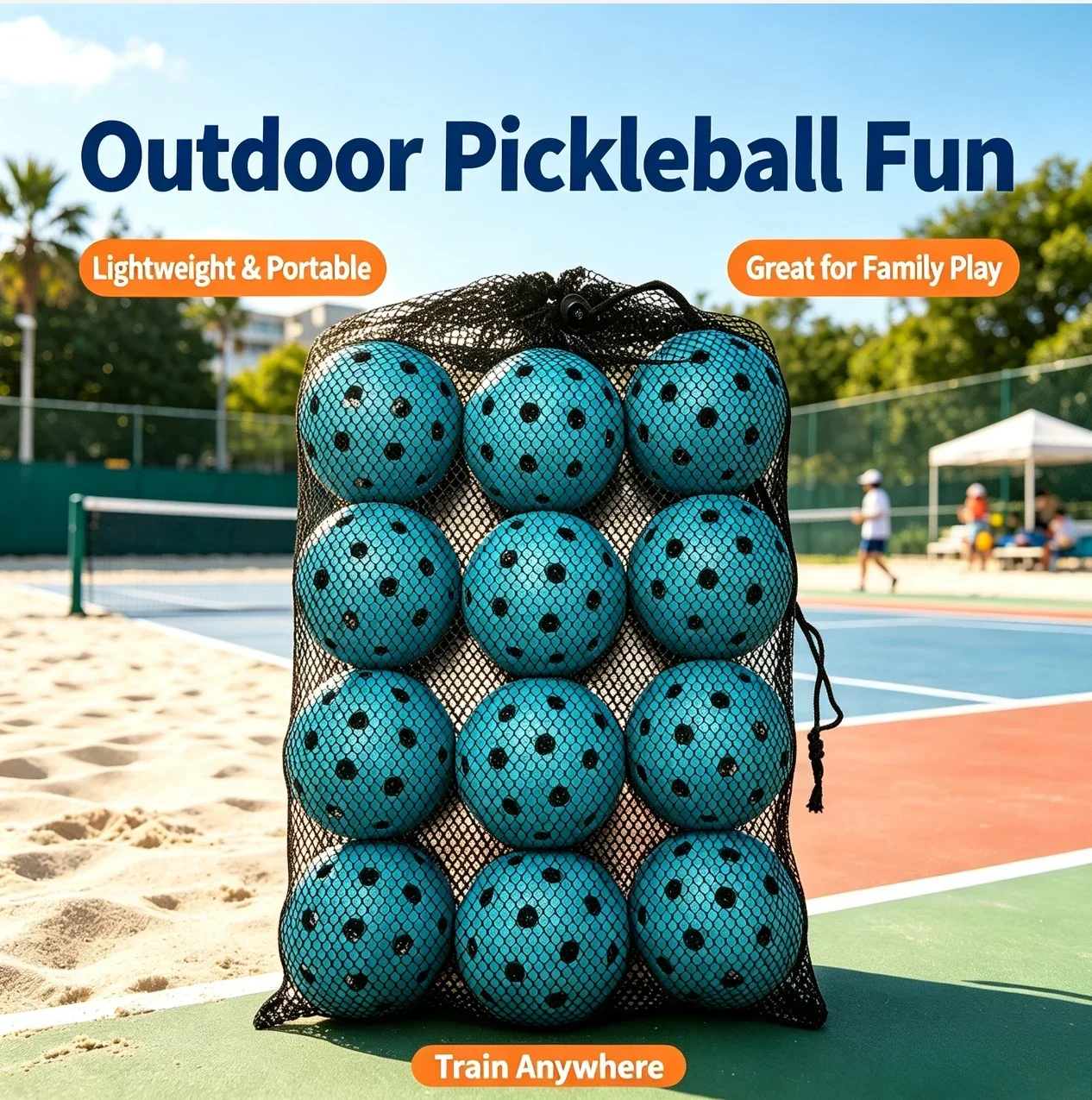 2S-12pcs Pickleball 74MM 40 Holes Outdoor Durable Pickleballs 26g per Ball for Competition Pack of Outdoor Pickleballs