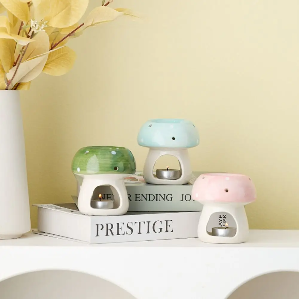 

Cute Mushroom Candle Holder Cartoon Romantic Ceramic Aromatherapy Stove 3D Anti-slip Candle Essential Oil Burner Bar Counter