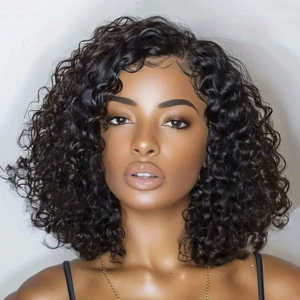 

Short Bob Human Hair Deep Wave Curly Brazilian 13x5x2 Lace Frontal Wig Transparent Glueless Lace Front Wig Human Hair For Women