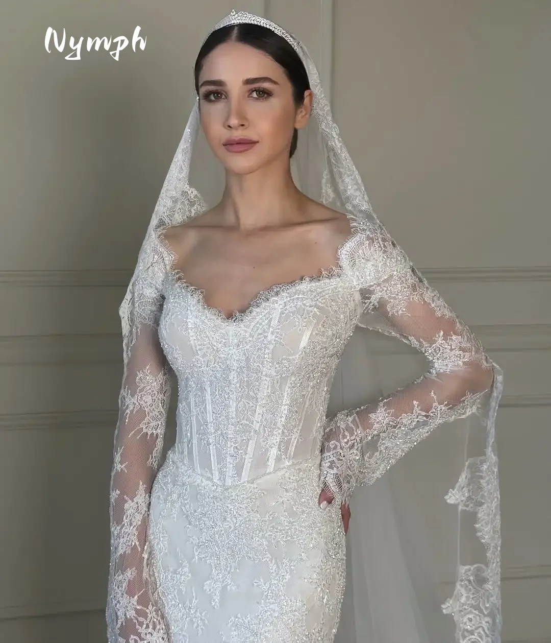 1. Off Shoulder Sweetheart Long Sleeve Lace Mermaid Wedding Dress Corset Beaded Bridal Gown Custom Size Vestido De Novia
