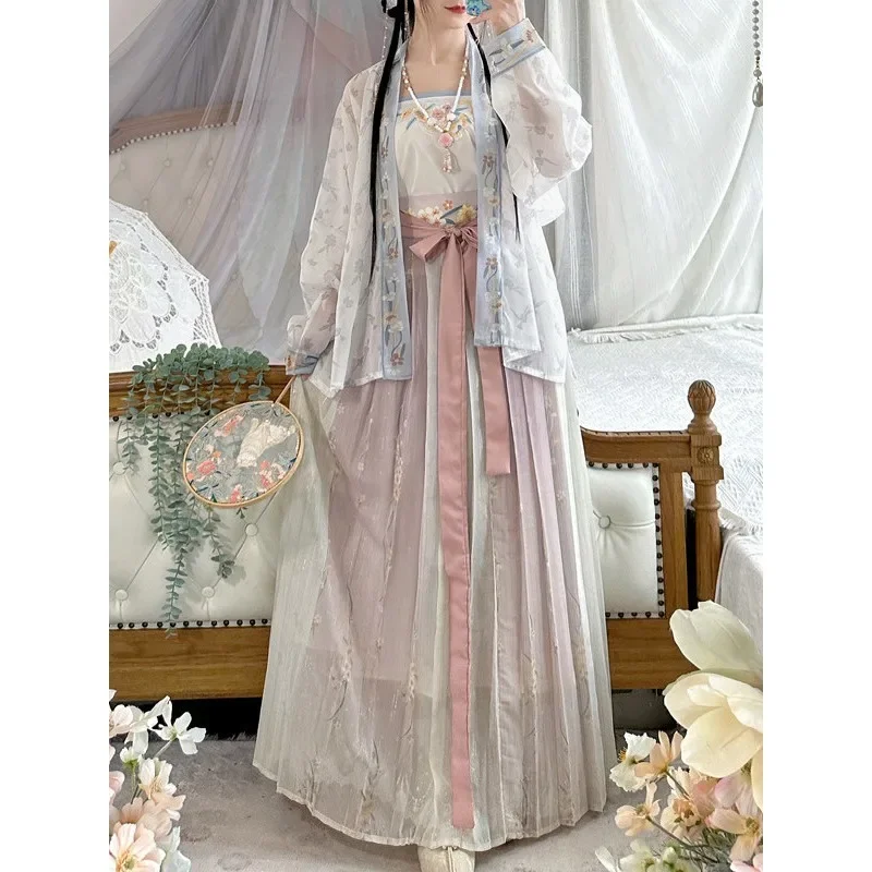 Original Cute Cat Embroidered Bow Flower Hanfu Dress Crossbody Bag with Pearl Chain Women's Spring Summer Ancient White Bag image 3