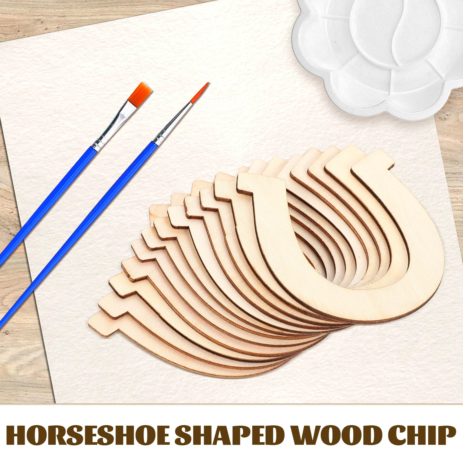 

48pcs DIY Wooden Pendant Tags Horseshoe Cutouts Graffiti Crafts Unfinished Wood Slices Kids Painting Toy Handmade Hanging