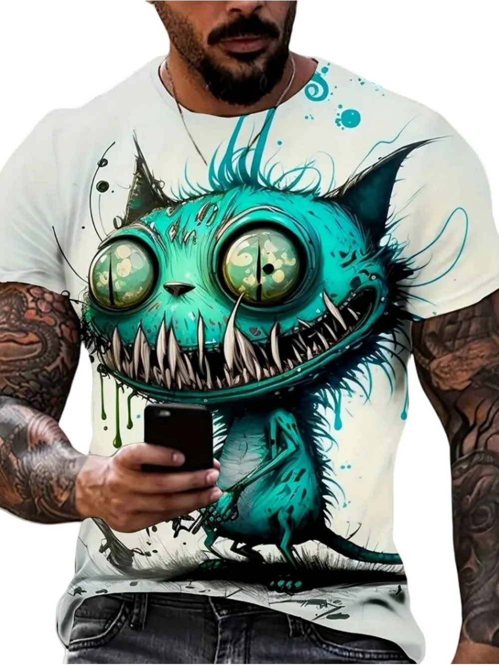 Cartoon 3D Print Funny Animal Graphic T-Shirts Summer O-Neck Short Sleeve Tops Casual Loose Men T-Shirt Harajuku Men\'s Clothing