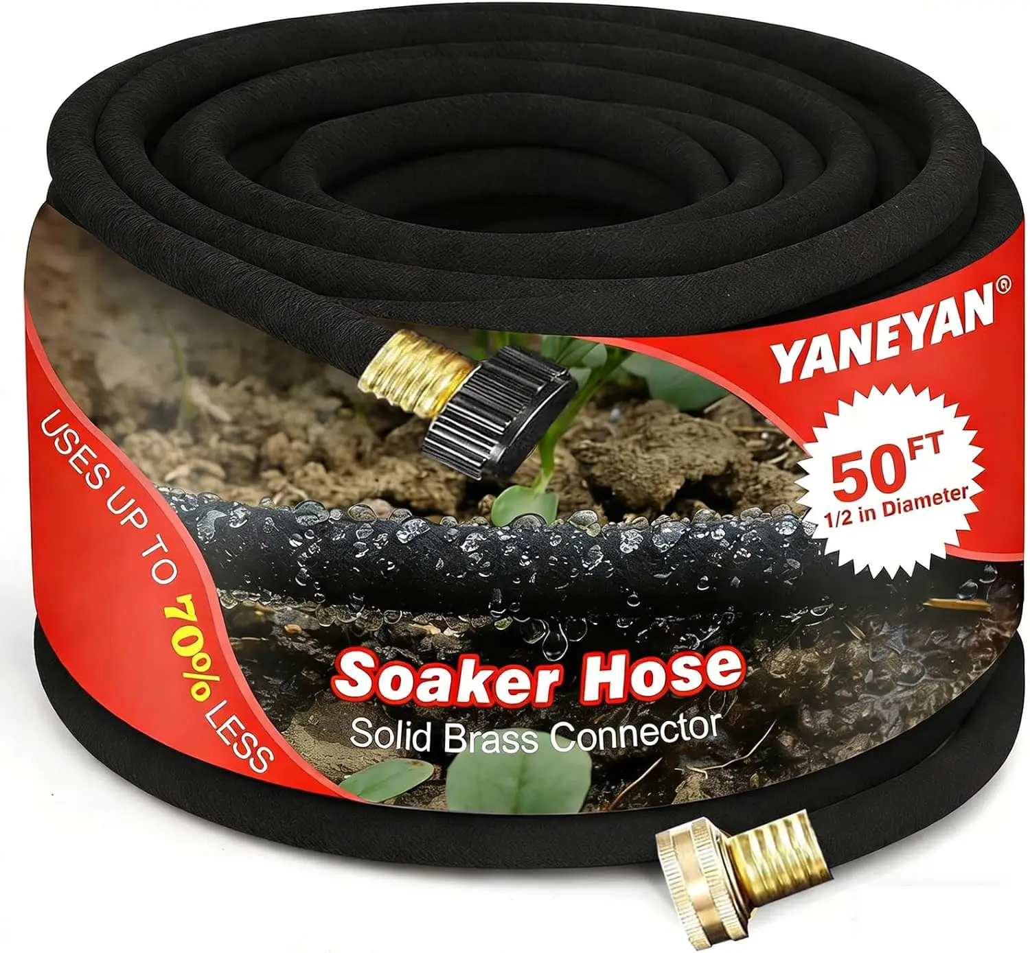 

50 FT Soaker Hose 1/2" Heavy Duty Garden Hose, Save 70% Water Drip Irrigation Kit for Lawn/Yard Landscaping Beds