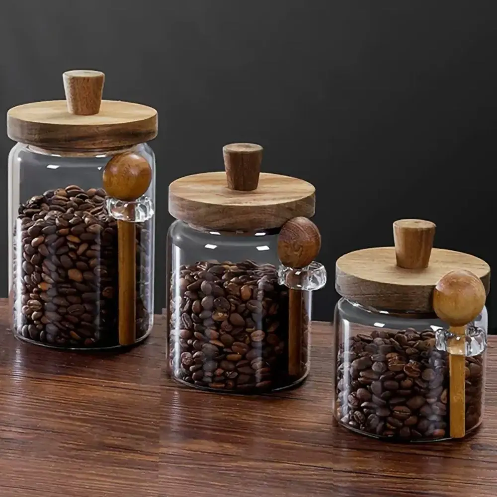 Kitchen Glass Sealed Jar Household Multifunctional Five Grains Storage Can Moisture-proof Storage Tank with Spoon