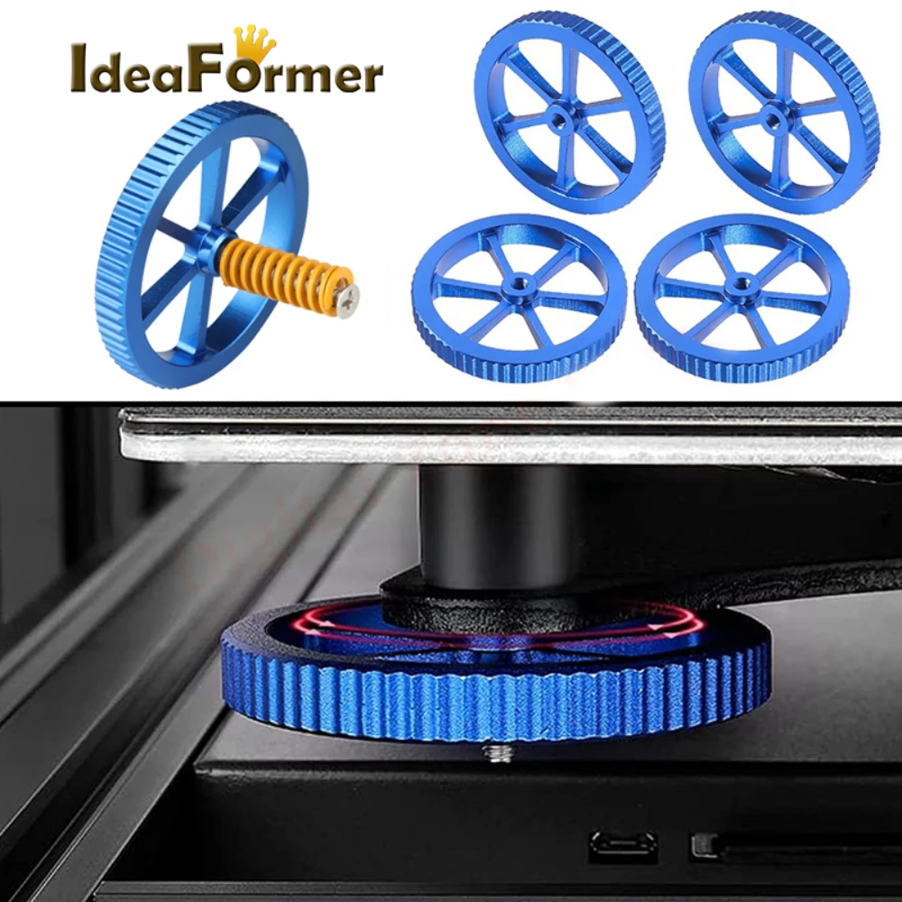 3d Printer Accessories 4PCS Blue Aluminum Hand Twist Leveling Nut with Hot Bed Die Springs and M4 Screws For Ender 3/5 Pro CR-20