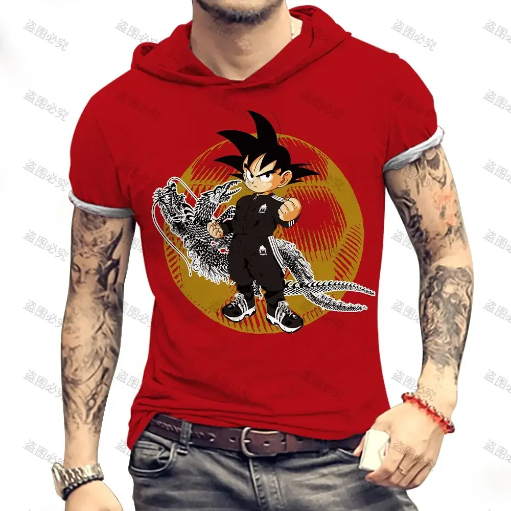 

Essentials Men's Hooded T-Shirt Clothing Dragon Ball Z Anime Tops Oversized Harajuku Style Z T-Shirt Trend New Goku Super Saiya