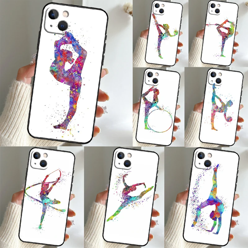 Gymnastics Watercolor Printing Phone Case For iPhone 14 13 12 11 15 16 Pro Max Cover For iPhone 12 13 Mini X XR XS Plus