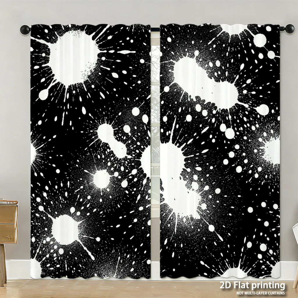Abstract Splatter Art Curtain Black White Drapes for Modern Home Decoration Living Room Window Gallery Style Blinds