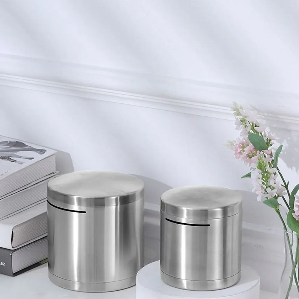 Stainless Steel Piggy Bank Large Capacity Durable Coin Storage Box Cylindrical Type Saving Money Box Children Gift