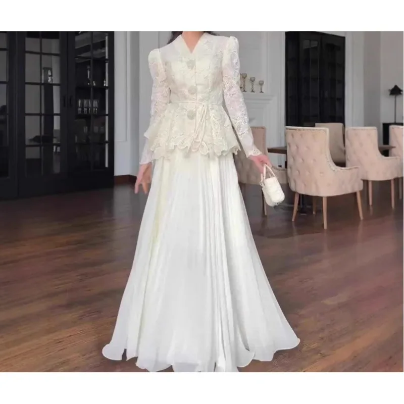 

2026 Spring and Summer Temperament Long-sleeved Waist Long Women's Dress