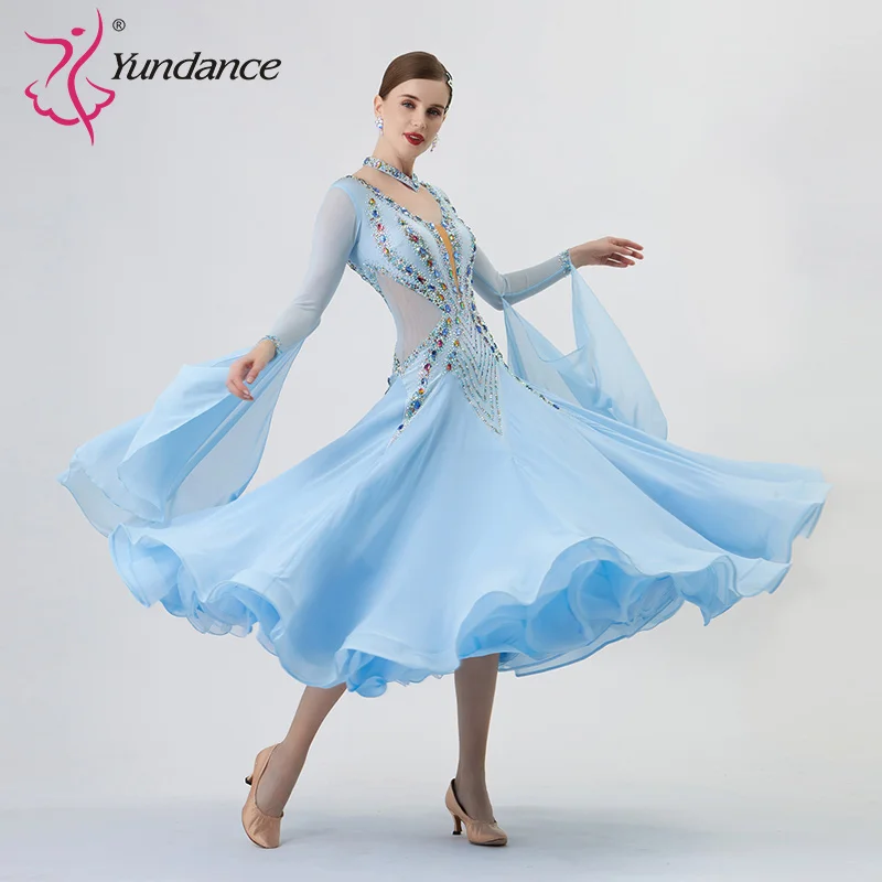 B-22224 New Women Modern Dance Rhinestone Color Diversity Dress Ballroom National Standard Waltz Competition Performance