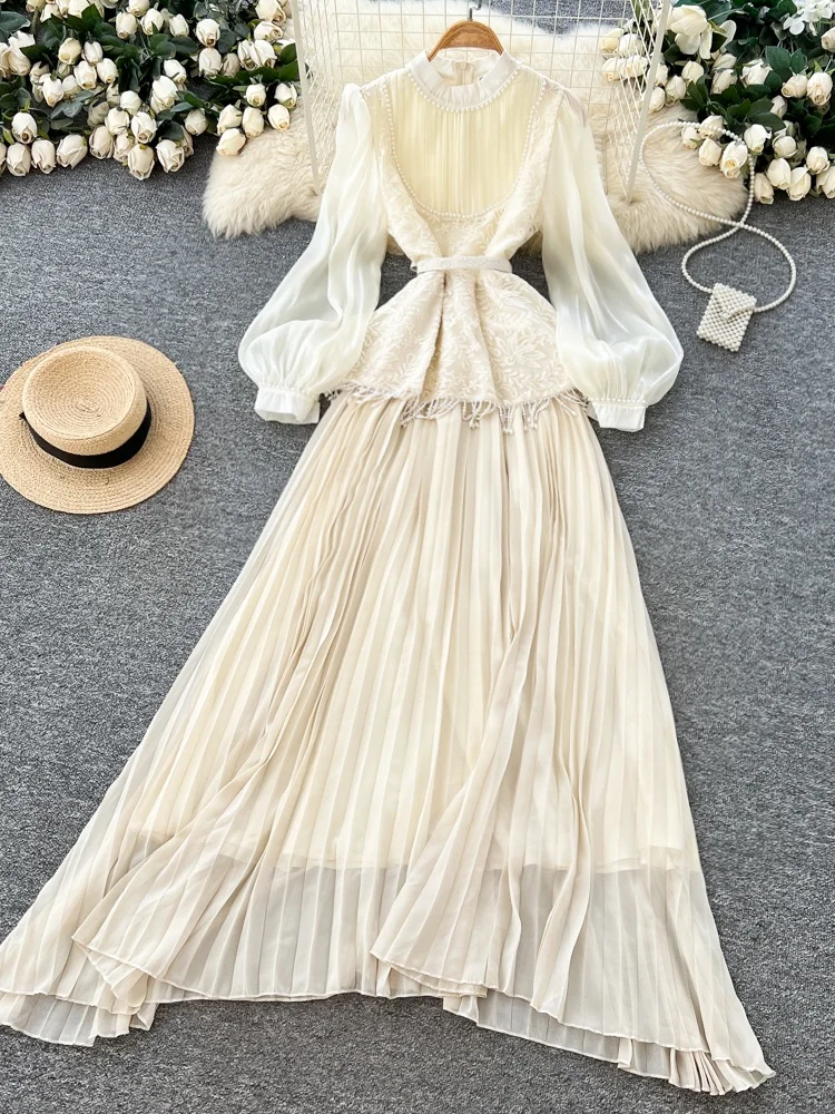 

Женская длинная юбка A-силуэта Ele Beaded Lantern Sve в корейском стиле с вырезами и утягивающей талией, подходит для повседневной носки