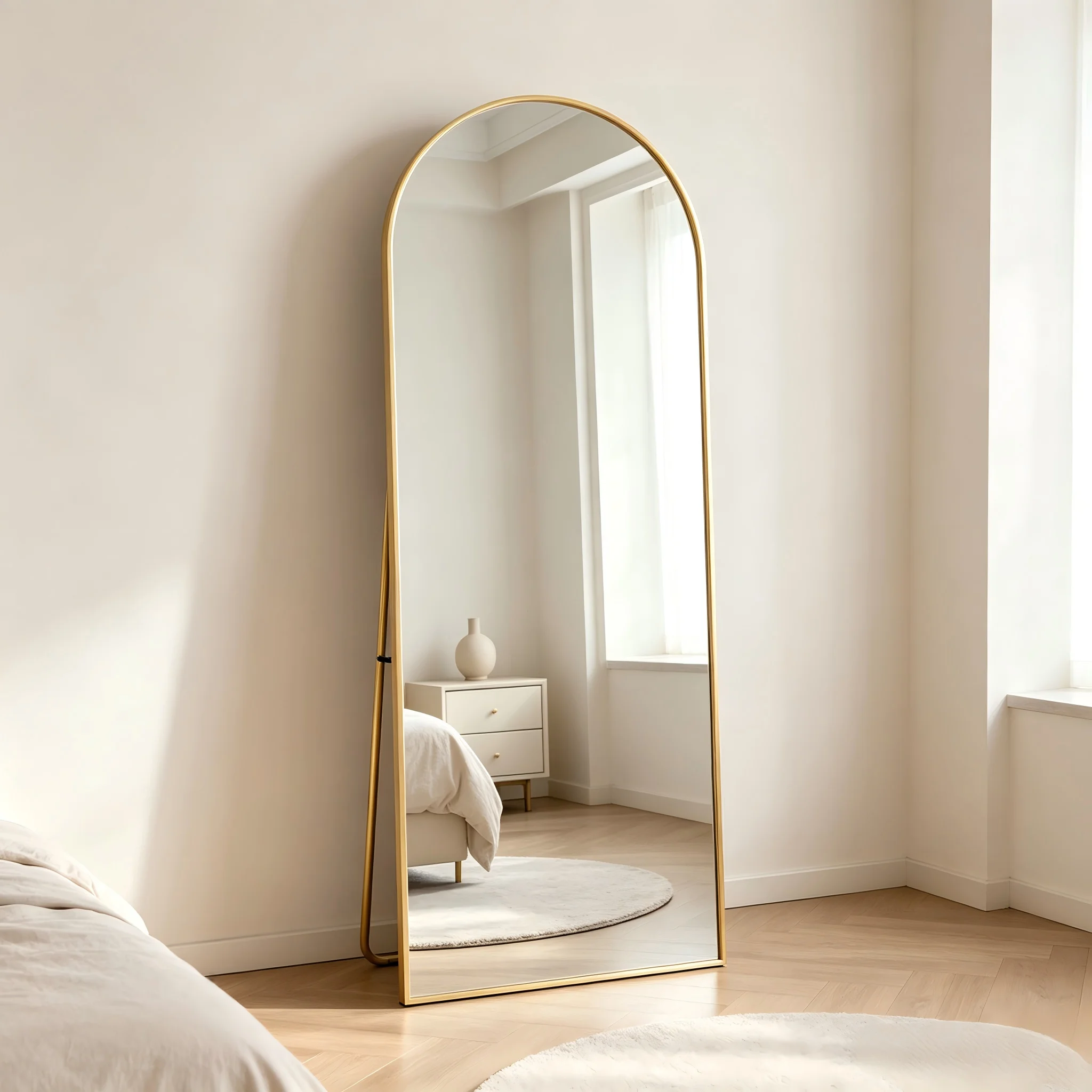 Fangange 162×53cm Bogenförmiger Ganzkörperspiegel, Aluminiumrahmen-Ganzkörperspiegel mit gehärtetem Glas, für Schlafzimmer & Wohnzimmer, Gold/Schwarz