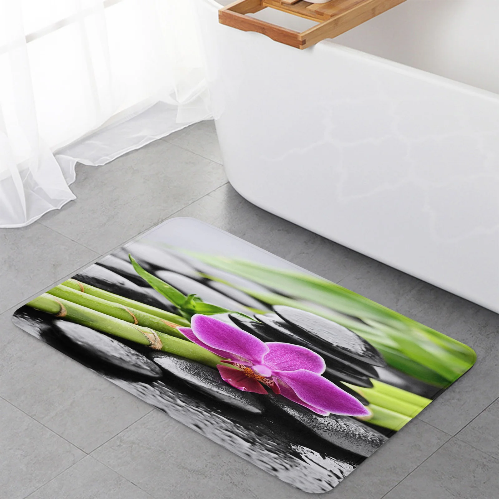 Orchid Dewdrop Zen Stone Arrow Bamboo Kitchen Doormat Bedroom Bath Floor Carpet House Hold Carpet Door Mat Area Rugs Home Decor