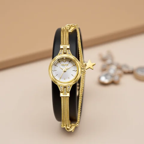 Nuevo Relojes de marca JULIUS JA-918 para mujer, pulsera de latón auténtico dorado, reloj de hora, reloj femenino