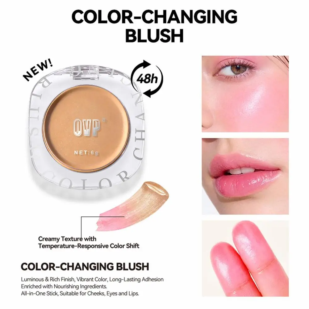 Rubor 3 en 1 que Cambia de Color, Bálsamo Labial en Crema, Lápiz Labial Hidratante, Maquillaje Natural para Labios, Mejillas y Ojos