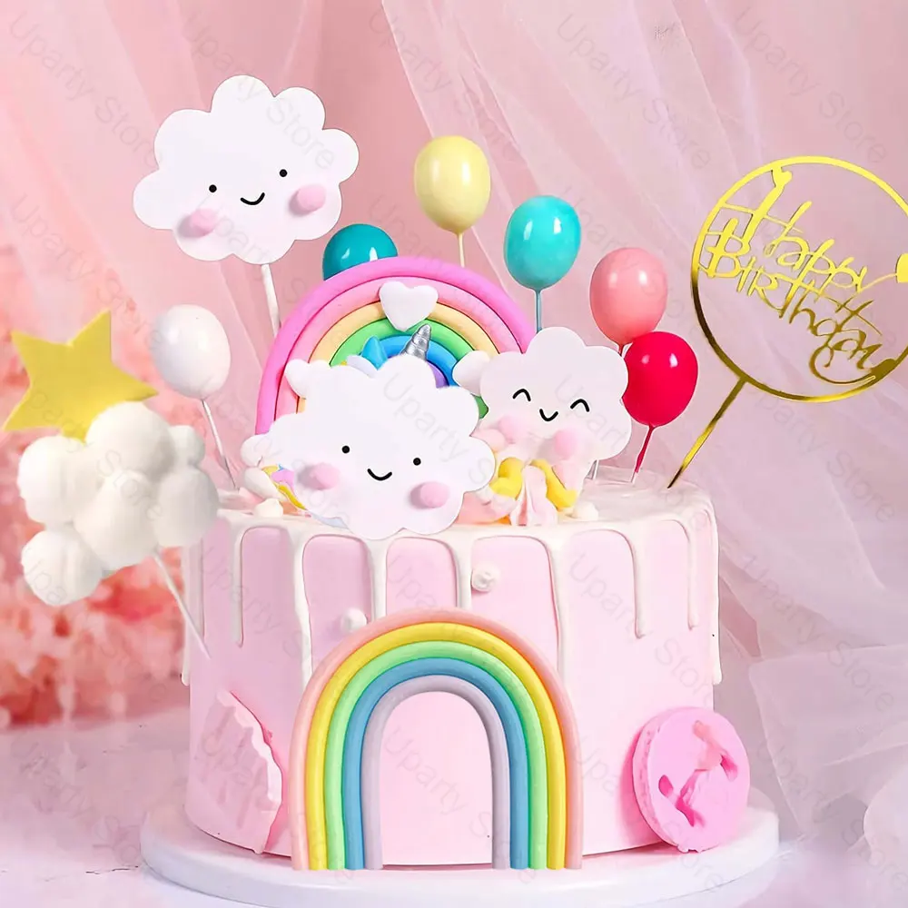 1/2/5 Stück Regenbogen-Kuchenaufsätze, blau, rosa, lila, Boho-Regenbogen-Kuchendekorationen für Geburtstagsfeier, Jungen, Mädchen, Babyparty, Kuchendekoration – Detail 5