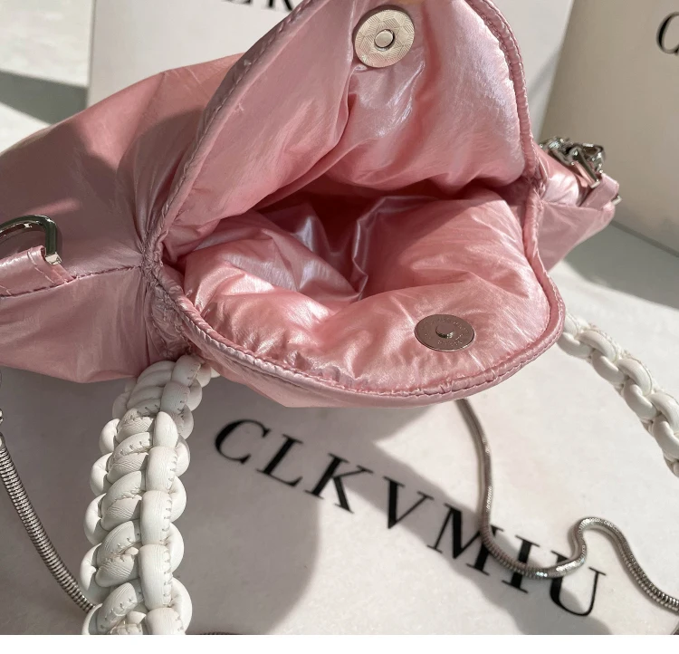 Fashion Flower Design Soft Down Space Cotton Bag Women\'s Handbag Handmade Pleated Chain Bag Shoulder Messenger Bag Lady Purse