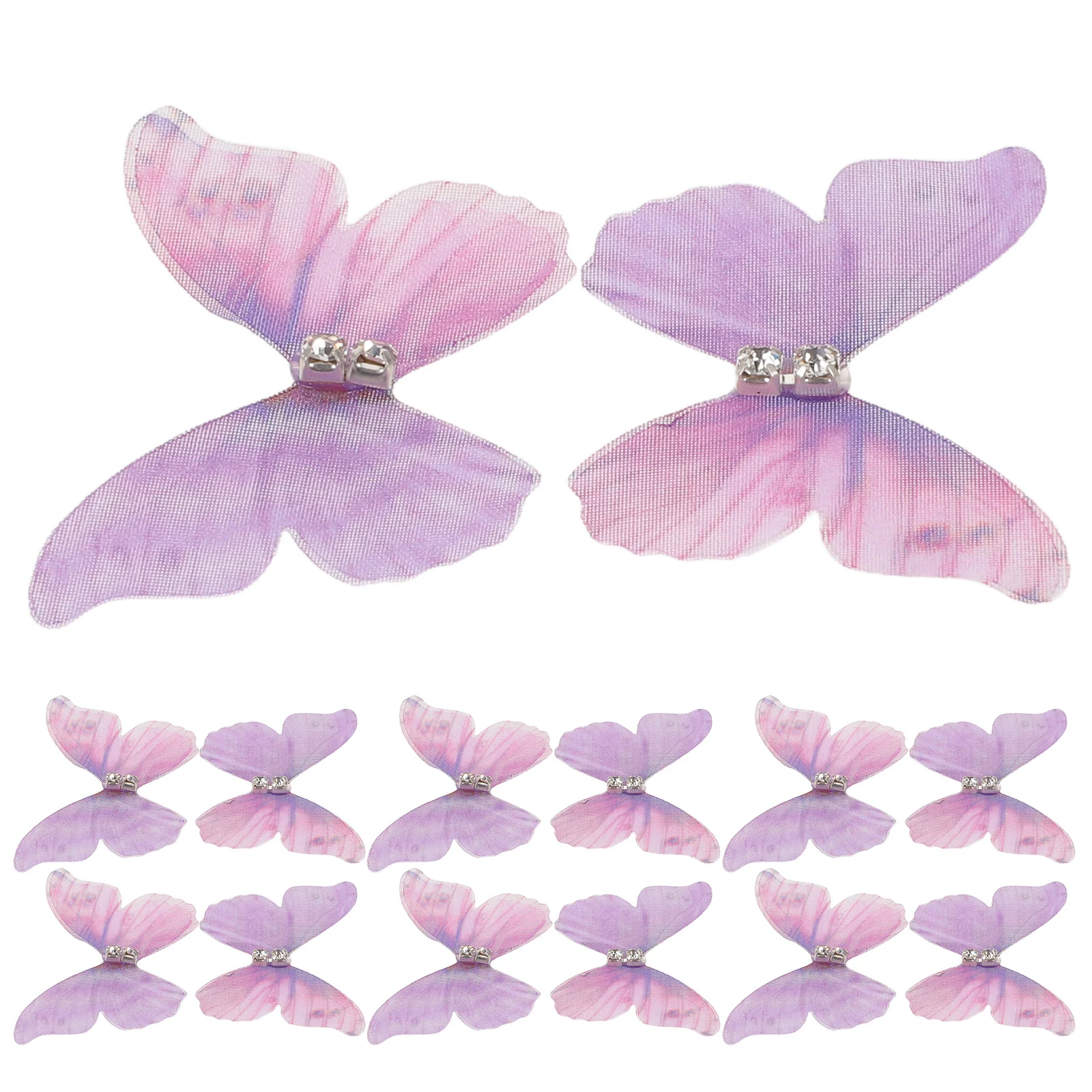 

100pcs Butterfly Wings Hair Accessories 4.5Cm Mini Purple Tulle Clips Double Layer 3D Barrettes For Women Teens Ancient