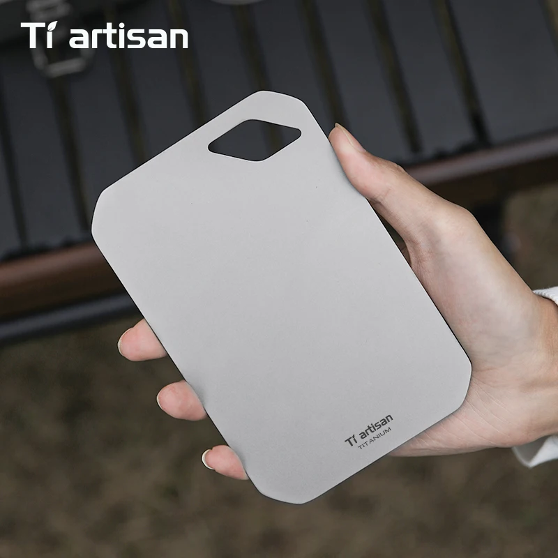 Tiartisan Pure Titaniuim Mini Cutting Board Outdoor Camping Portable Double Sided Food Grade Fruit Meat Chopping Board
