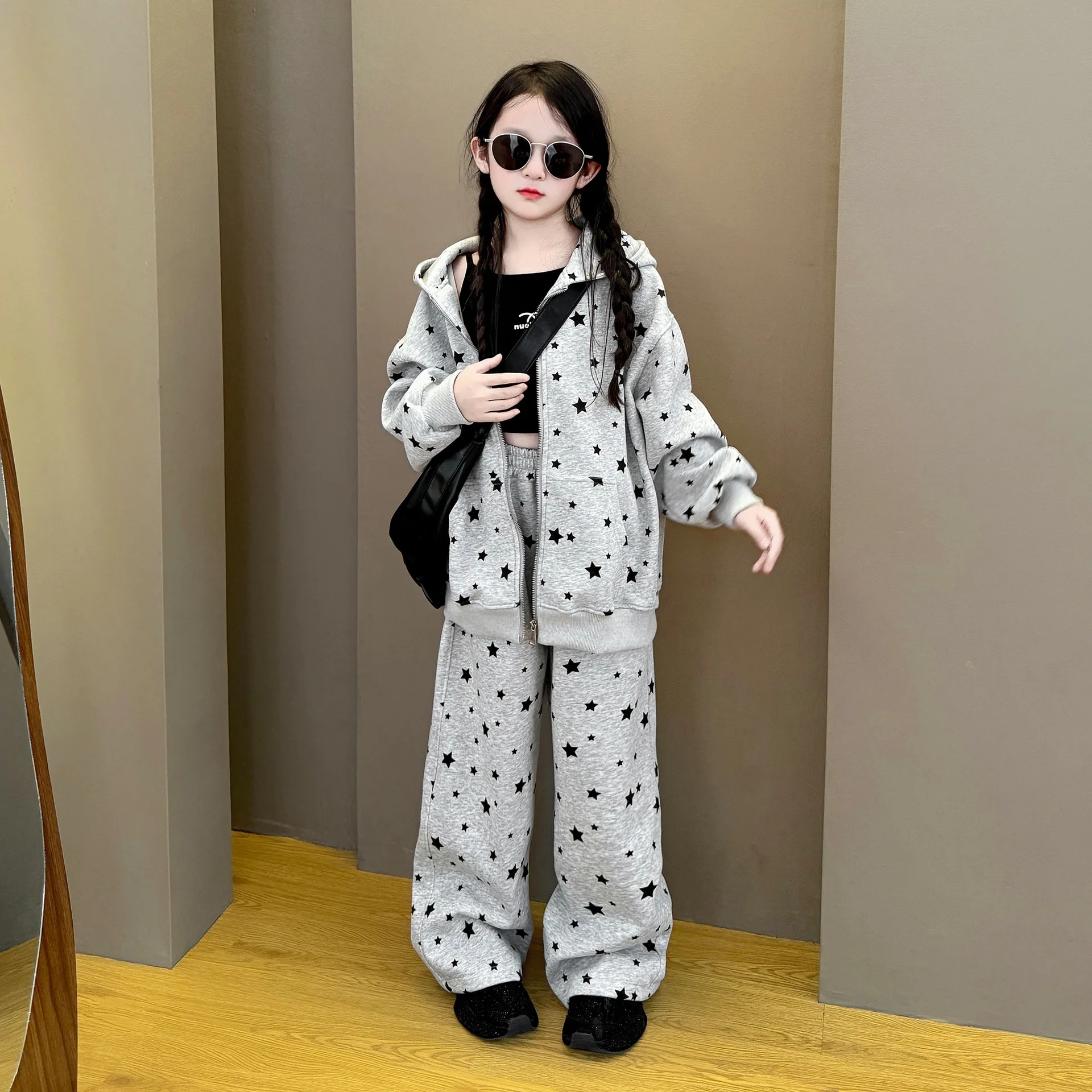 Teenager Girls Sport Suit Hooded Knitted Jacket Wide Leg Pants 2pcs Autumn Childrens kids Autumn Sportswear Clothes Suit Outfits 5