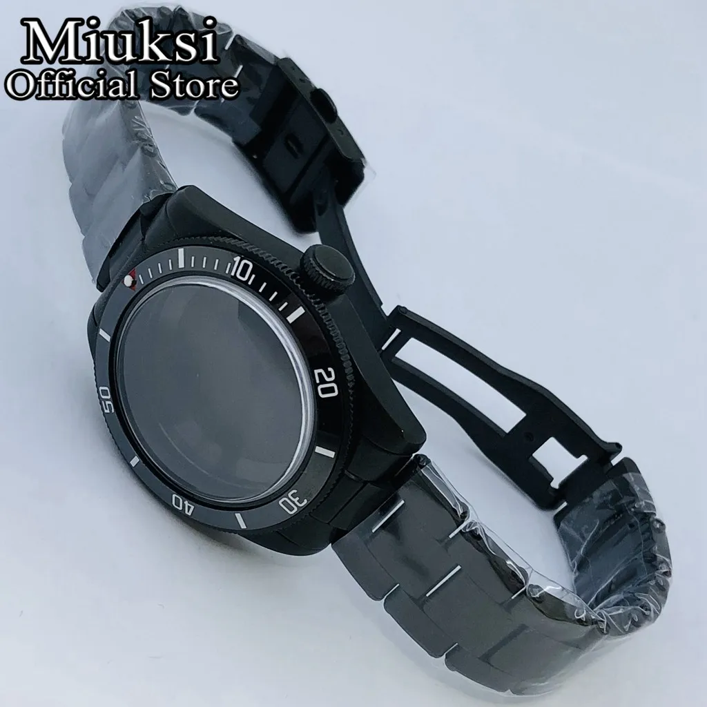 Miuksi 39mm black watch case black blue green red silver bezel domed sapphire glass fit NH35 NH36 NH34 ETA2824 PT5000 movement