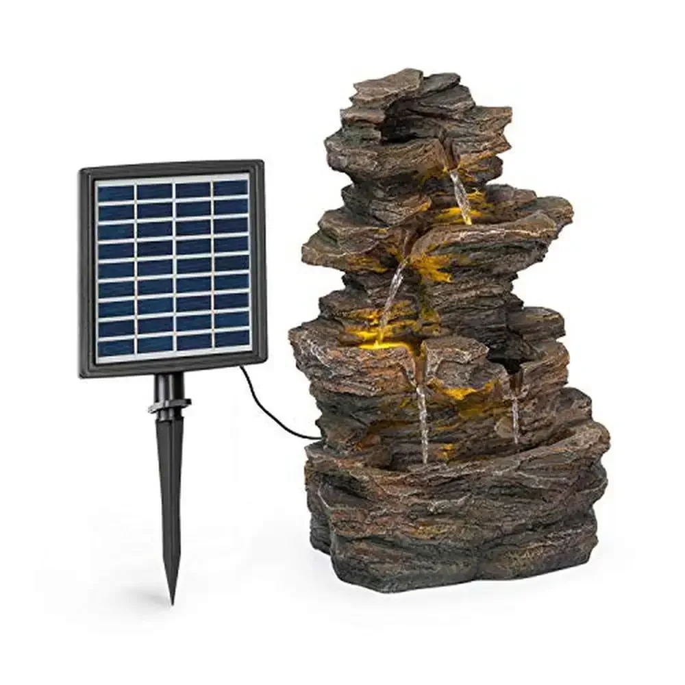 Outdoor Solar Cascade Water Fountain with LED Lighting Relaxing Garden Decor Night Operation No Water Connection Needed Durable