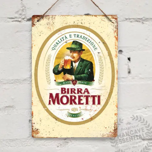 BIRRA MORETTI Vintage Metal Wall Sign Plaque Retro Pub Bar Mancave Beer Italian