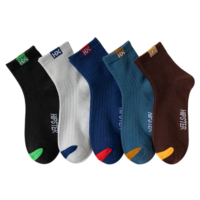 

5 Pairs High Quality Men Mid Tube Cotton Socks For Autumn And Summer Comfortable Casual And Trendy Letter Sports Meias