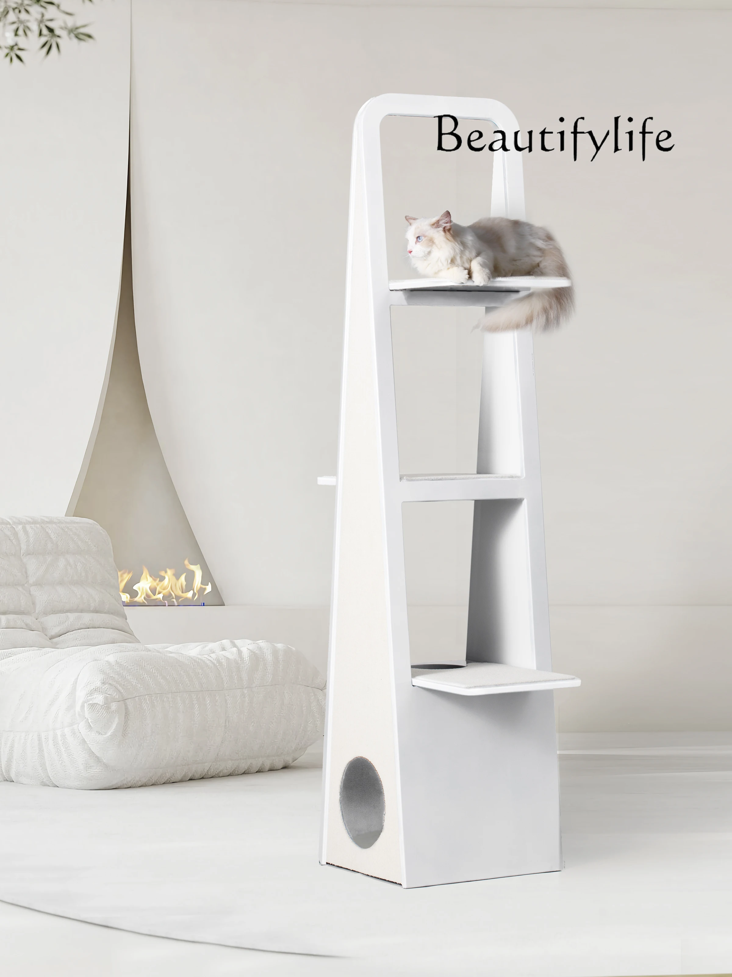 Solid wood cat climbing frame cat nest cat tree integrated large luxury Japanese simple jumping platform design sense