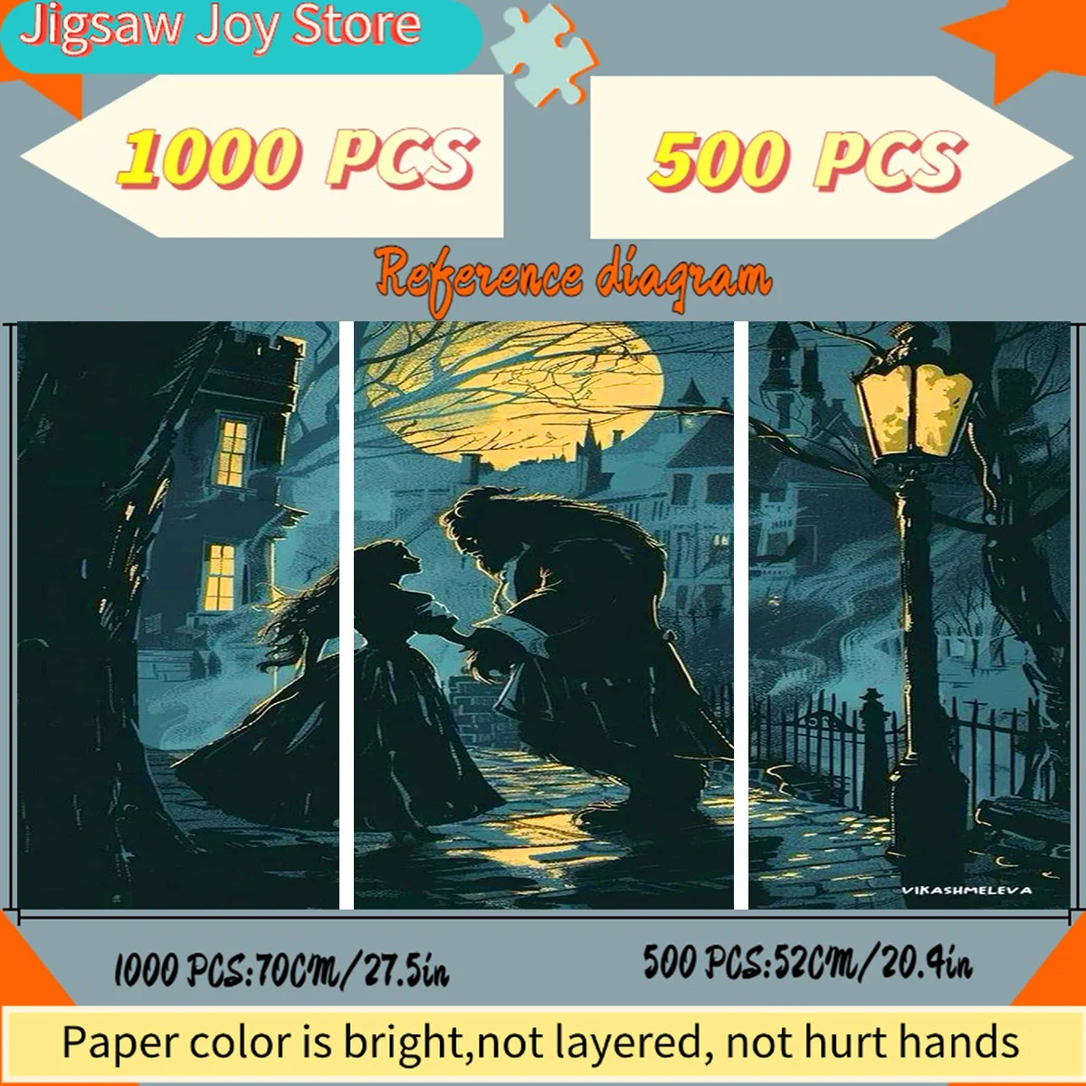 Disney/Disney, Puzzle papierowe, Puzzle DIY, Spotkanie w nocy Pięknej i Bestii, Romantyczna wioska, Odpowiednie do (Dekoracji sypialni)