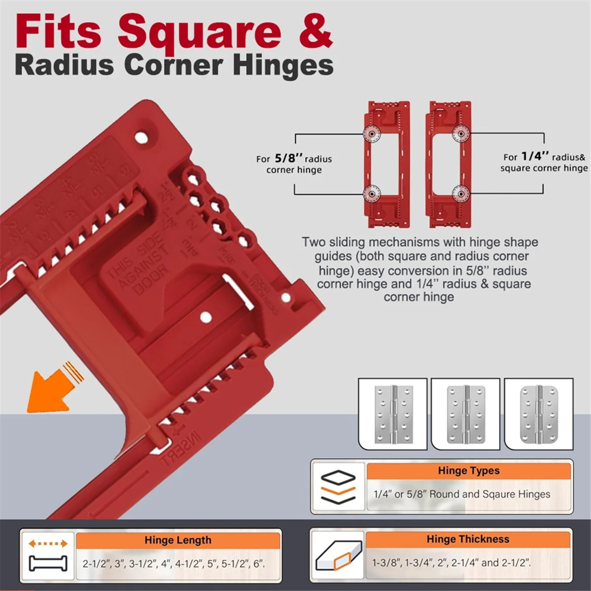 

ABNJ Door Hinge Jig, Door Hinge Template for 8 Hinge Sizes From 2-1/2in to 6in and Door Thickness From 1-3/8in to 2-1/2in