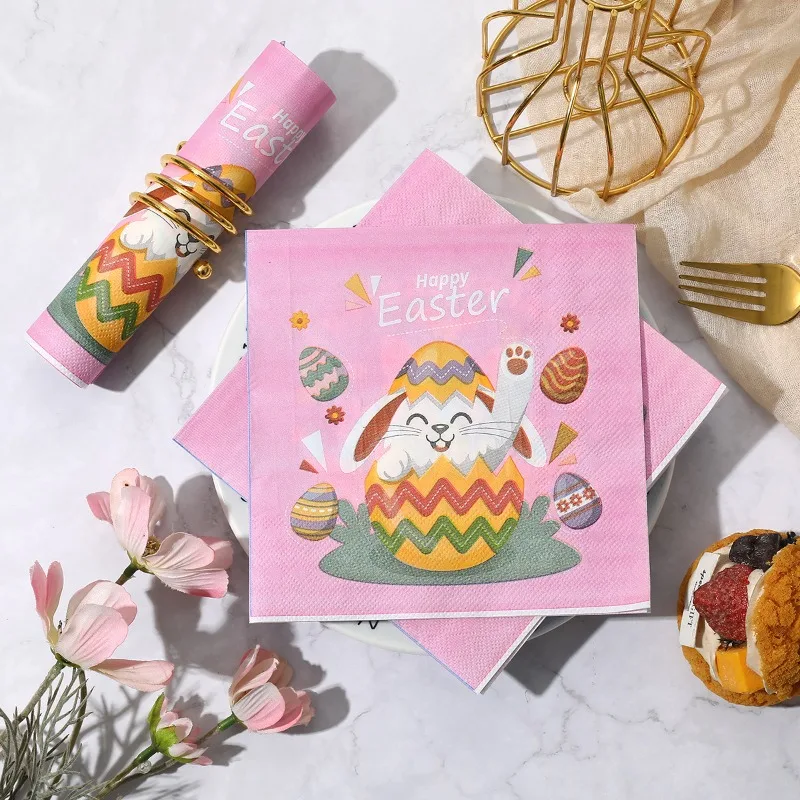 

10/20pcs 33cm Happy Easter Bunny Paper Napkins Cute Rabbit & Egg Design for Easter Party, Tableware Supplies (Set of 4 Designs)​