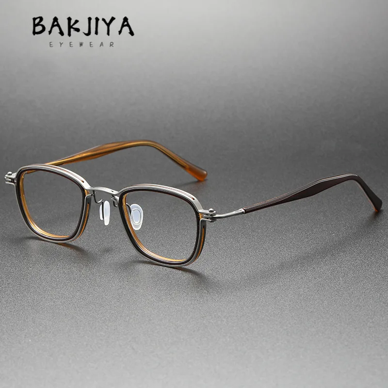 

Vintage Handmade Acetate Glasses Frames Ultra-light Pure Titanium Large Face Square Full Eyewear Men Women Retro Full Eyeglasses