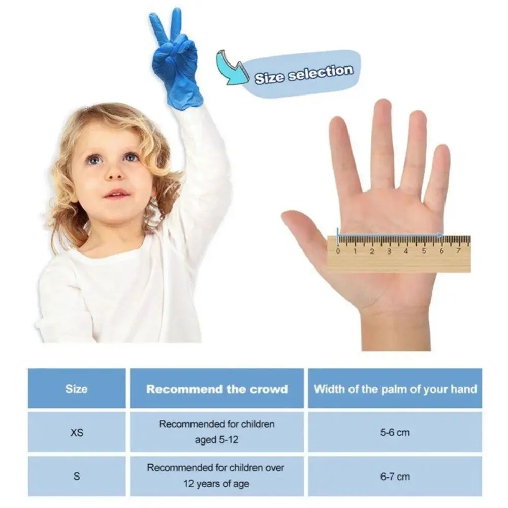 10pcs Kids Disposable Nitrile Gloves Children Latex Powder Free for Household Cleaning Crafting Painting Gardening Cooking Glove