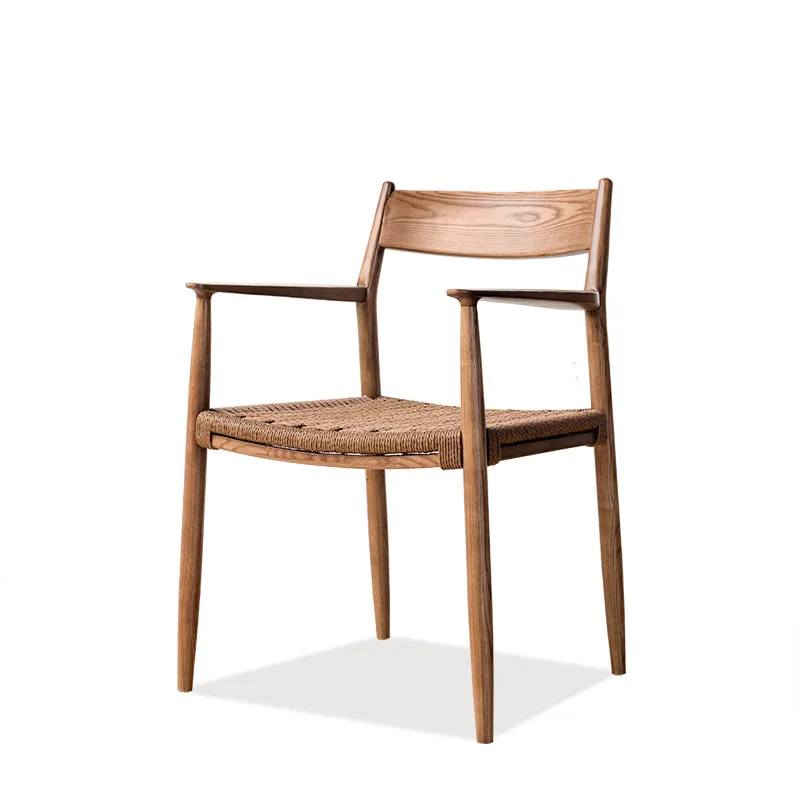 

Japanese-style weaving home dining room Solid wood dining chair Wabi-sabi study Armrest back chair