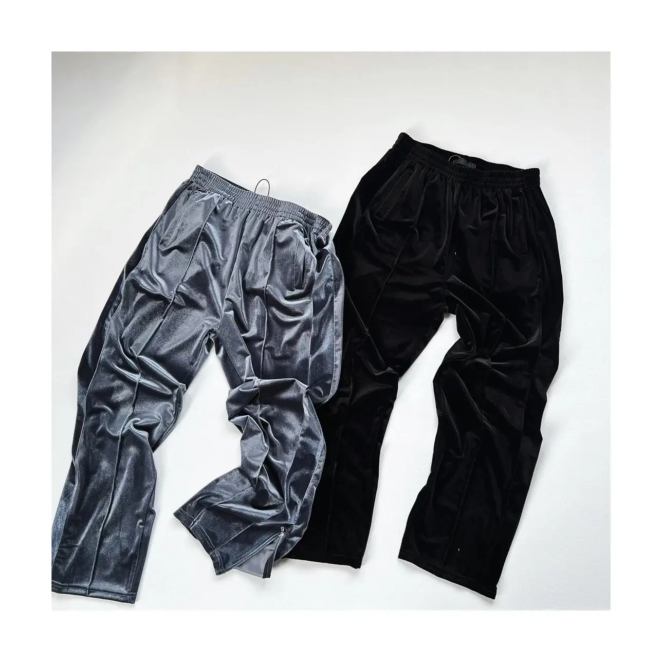 

Casual Velvet Patchwork Zipper Slit Straight Leg Long Pants Comfortable Drapey Lazy Sweatpants Trendy Youth Polyester Fiber