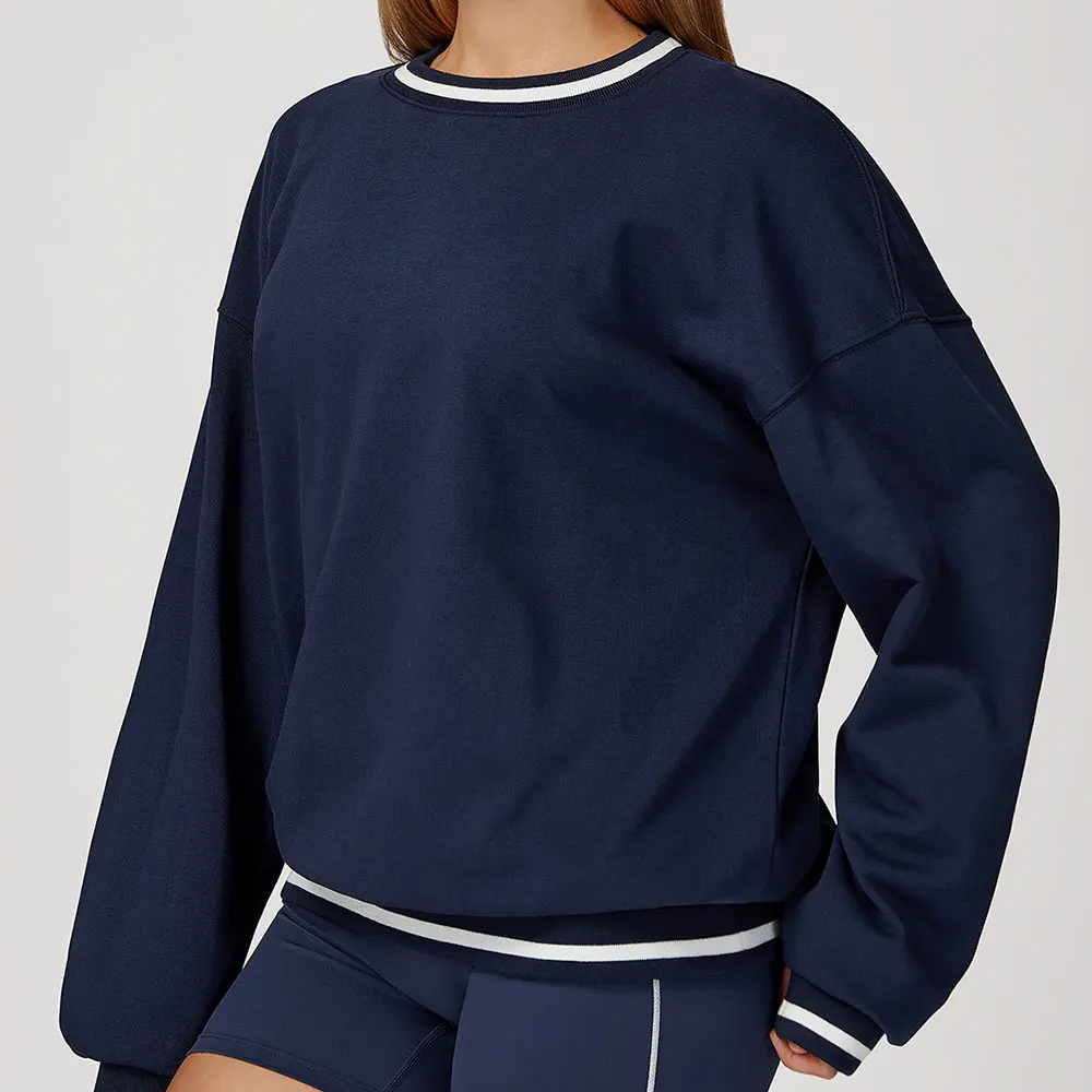 

2025 Sports Color Blocking Hoodie for Women Long Sleeved Loose Round Neck Top Fashionable Hoodie Outdoor Casual Running Sports T