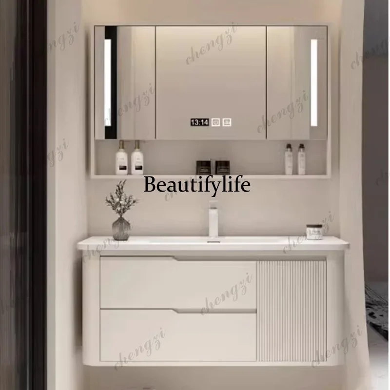 01A Classic Nordic Lighting Bathroom Cabinet Storage Internal Makeup Vanity Bathroom Cabinet Mirror Salle De Bain Armoire Furnit