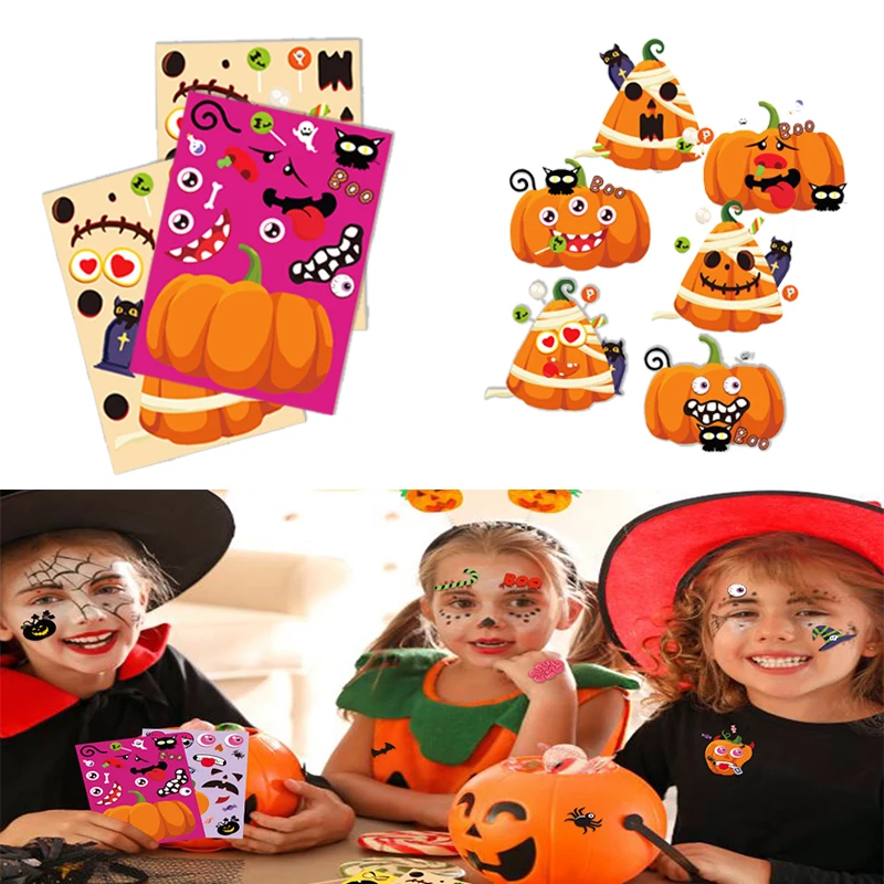 

DIY Pumpkin Stickers Halloween Cute stickers Custom Make a Face Candy Bag Sticker Halloween Decoration Party Favor Children Gift