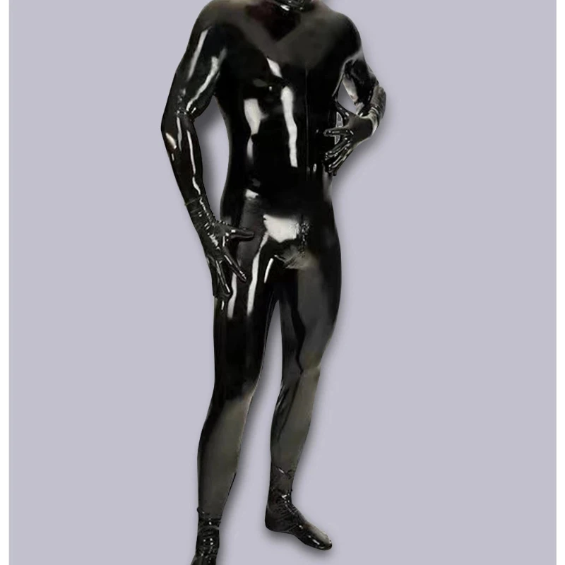 Body masculino de látex metálico brilhante, macacão apertado de pele de corpo inteiro, macacão de borracha vermelho e preto para roupa de balada, dramatização de halloween