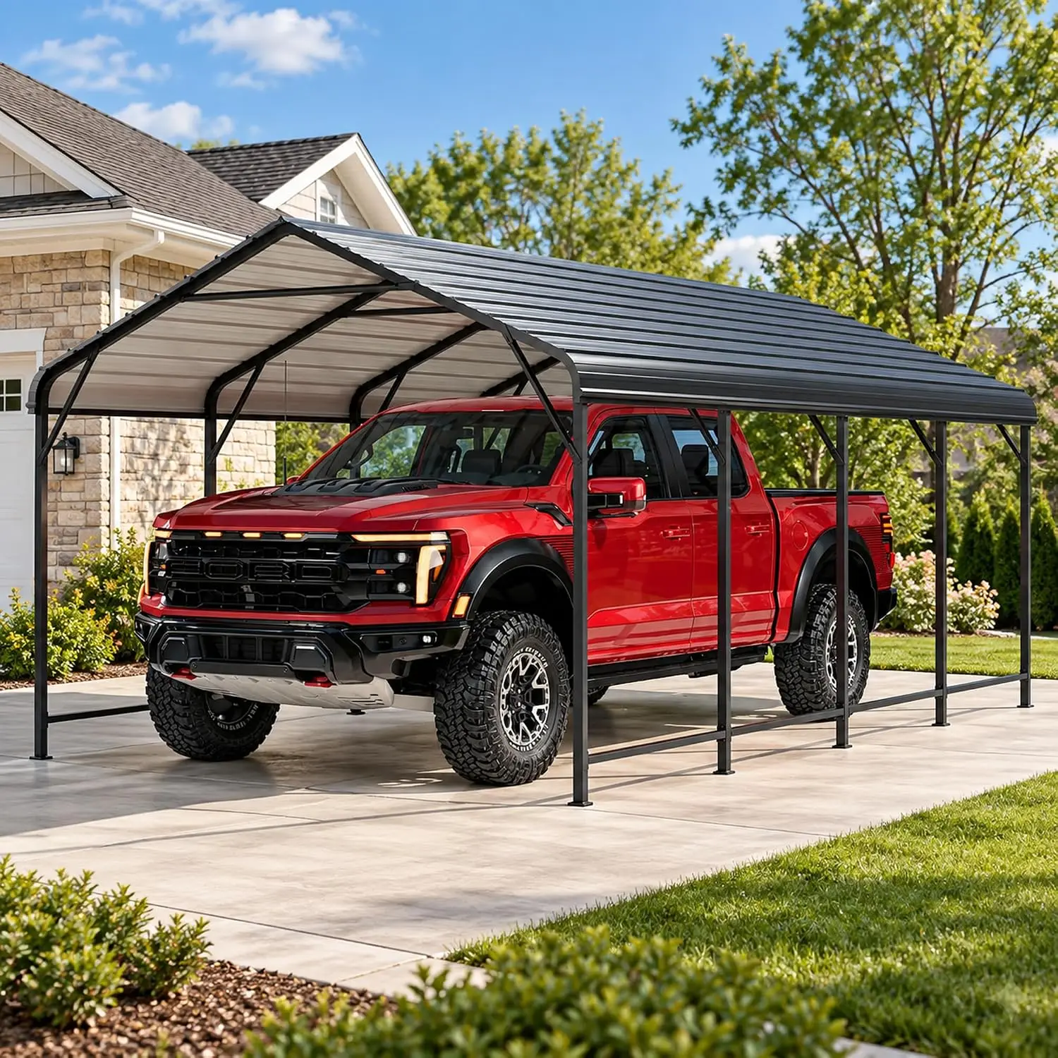 12x20 FT Heavy Duty Metal Carport, Galvanized Steel Car Canopy with Reinforced Base Frame, Outdoor Shelter Carport, Customized