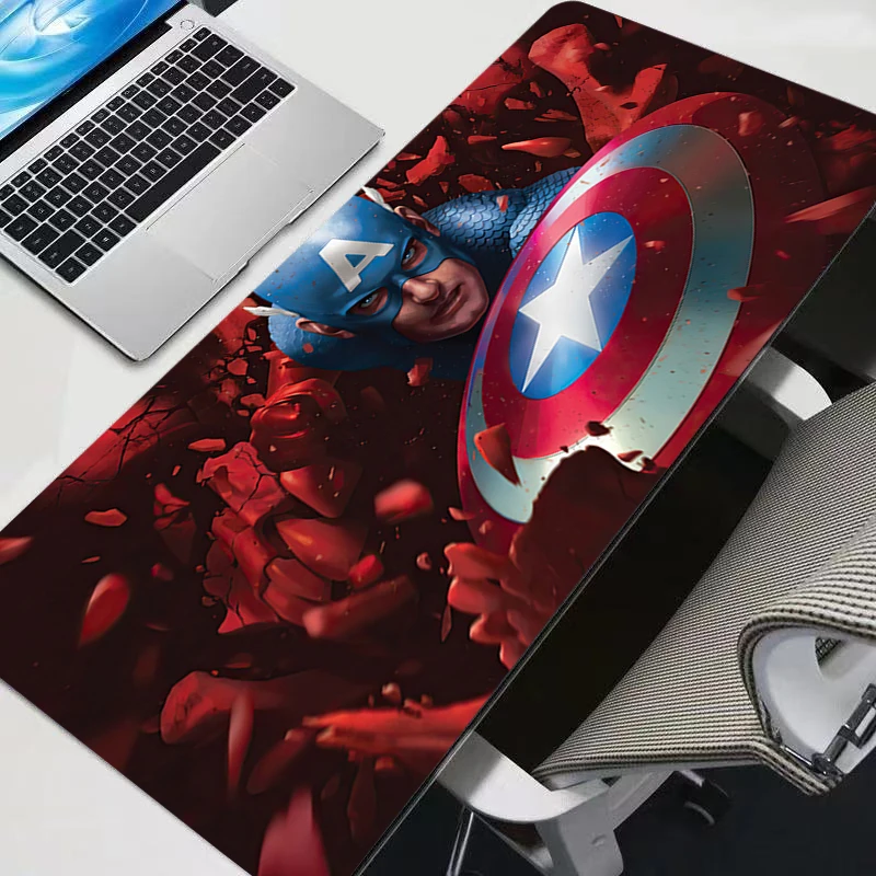 แผ่นรองเมาส์คอมพิวเตอร์ วาร์มิโล คัพตันอเมริกา อุปกรณ์เสริมสำหรับเล่นเกมอนิเมะ โต๊ะขนาดใหญ่ XXL แผ่นรองเมาส์นุ่มสำหรับเกมเมอร์